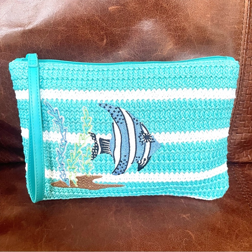 Vera Bradley Set Of Crochet Straw Tote Bag And Zippered Wristlet Pouch Bag - Picture 9 of 14